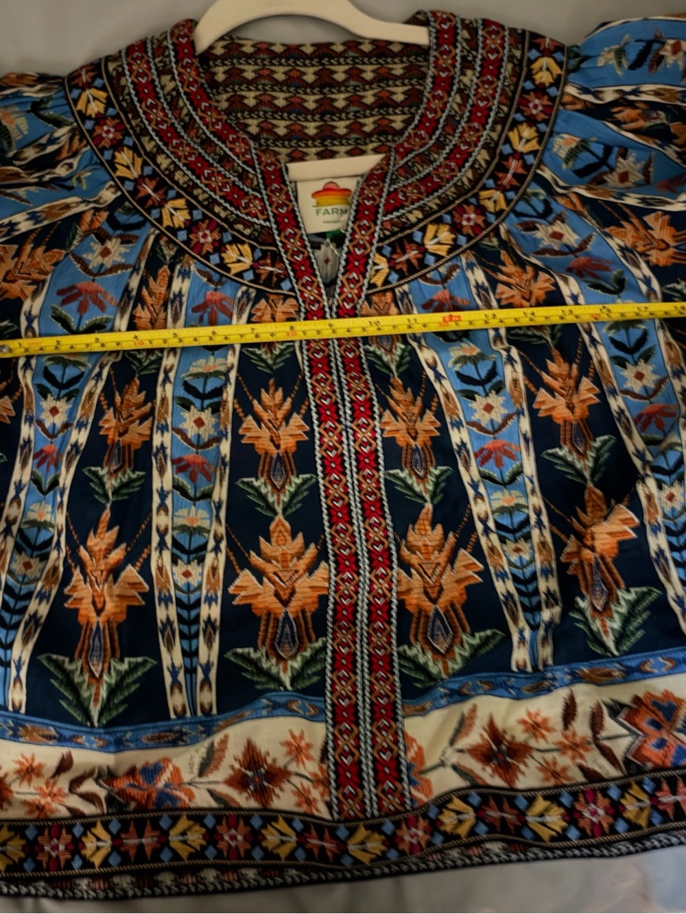 FARM Rio Floral-Print Peasant Blouse in Teal and Rust - Picture 3 of 3